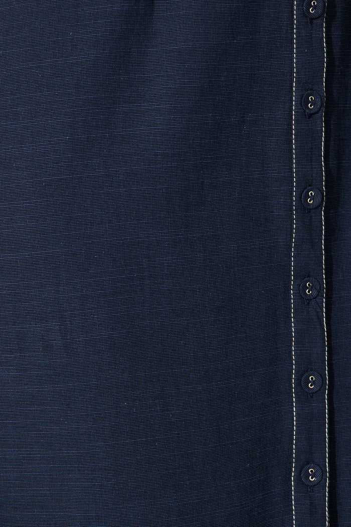 Christiana Maxi Shirt Dress In Navy Linen Blend fabric