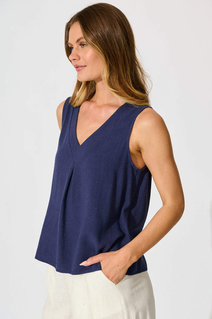 Chloanna Top in Navy Linen Blend side