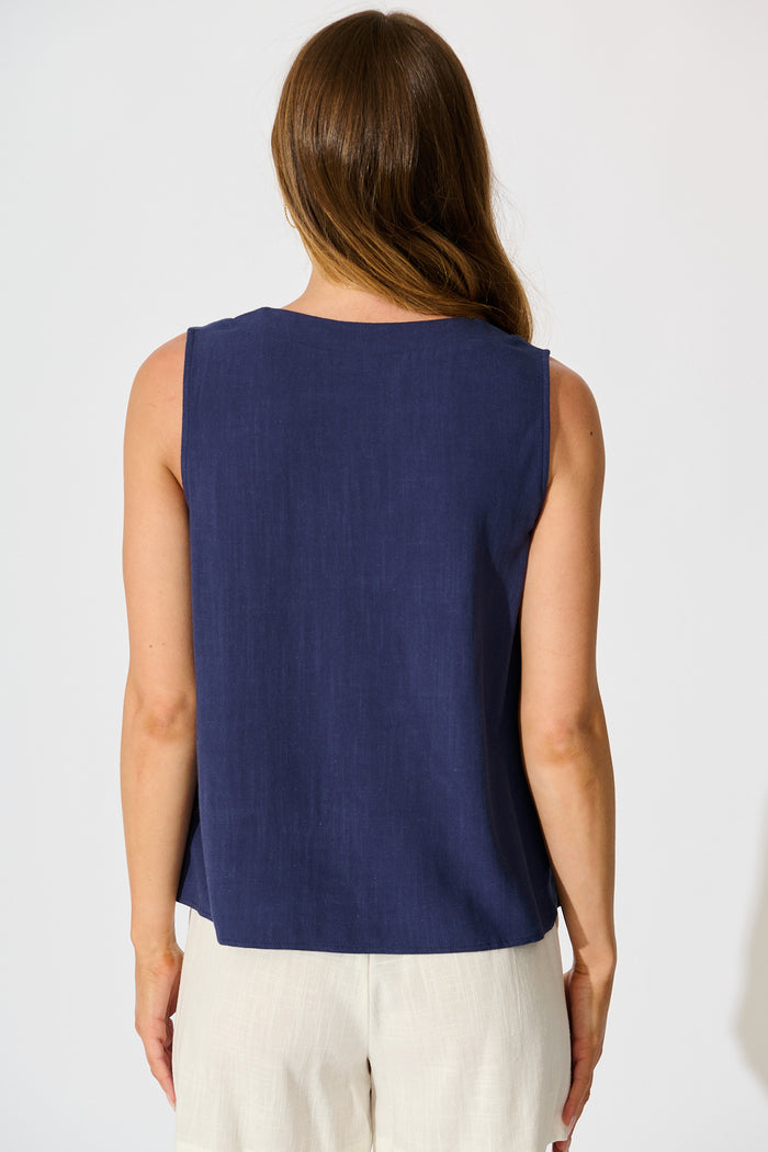 Chloanna Top in Navy Linen Blend back