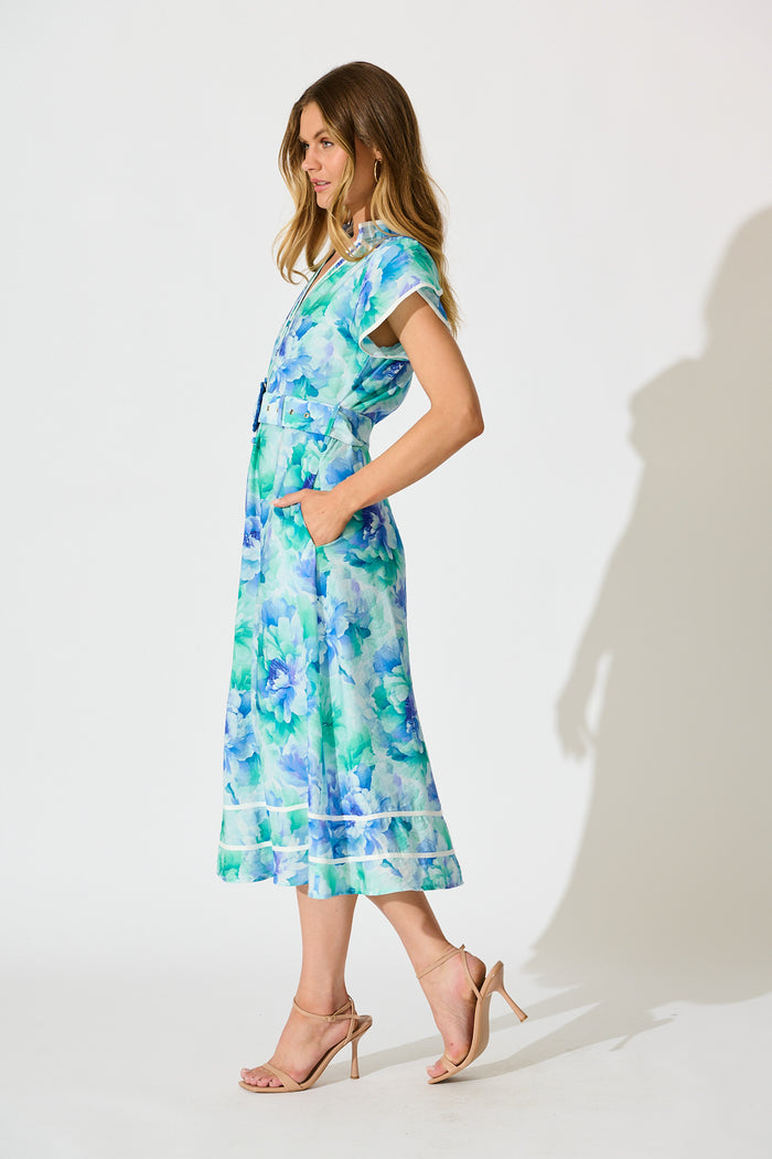 Jovanni Midi Dress in Blue Floral side