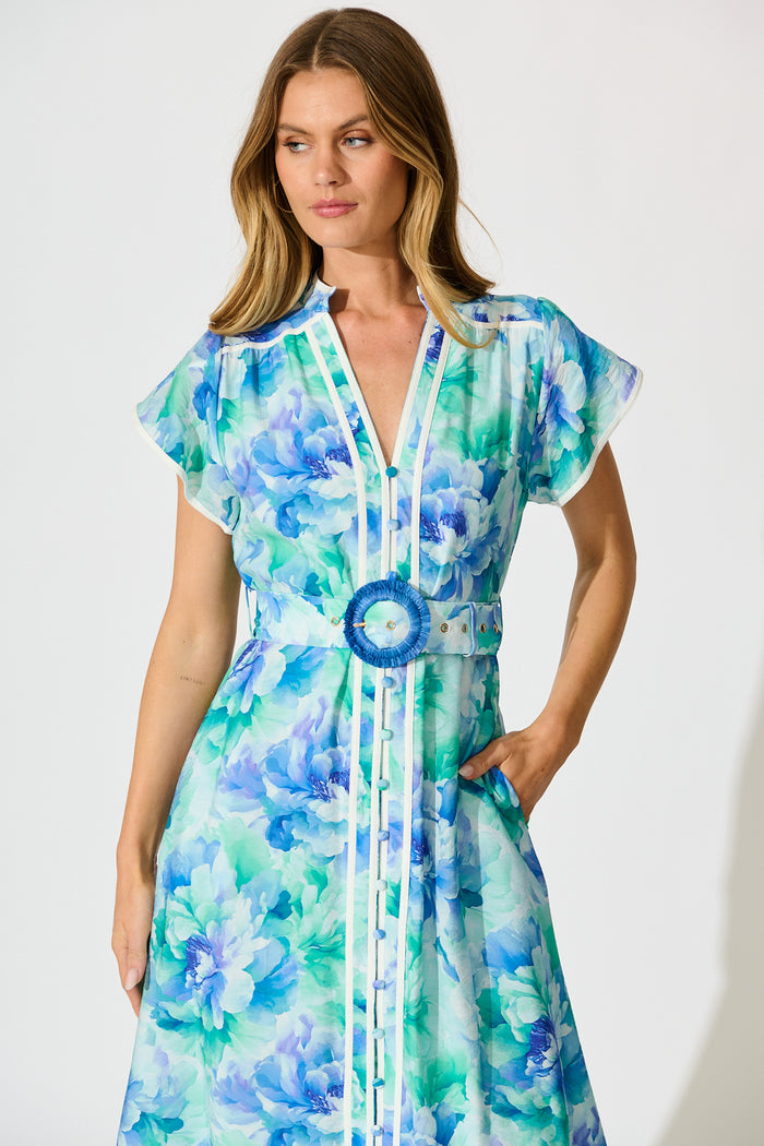 Jovanni Midi Dress in Blue Floral front