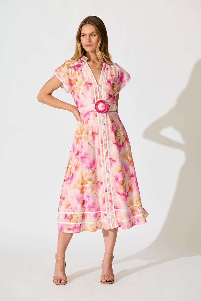 Jovanni Midi Dress in Pink Floral full length