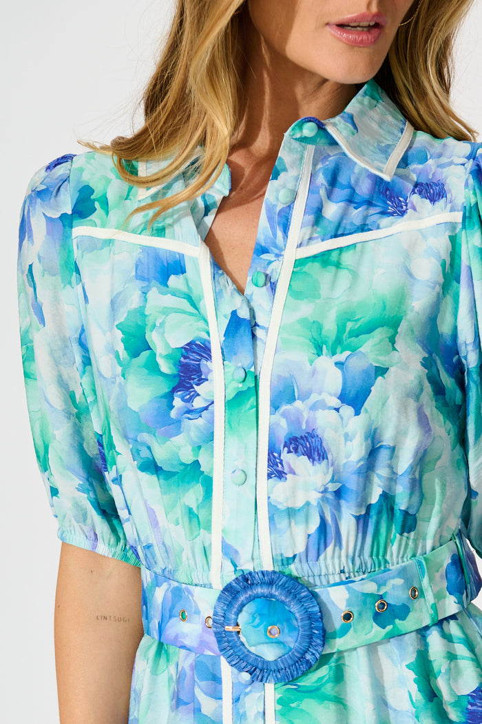 Laoise Shirt Dress in Blue Floral detail