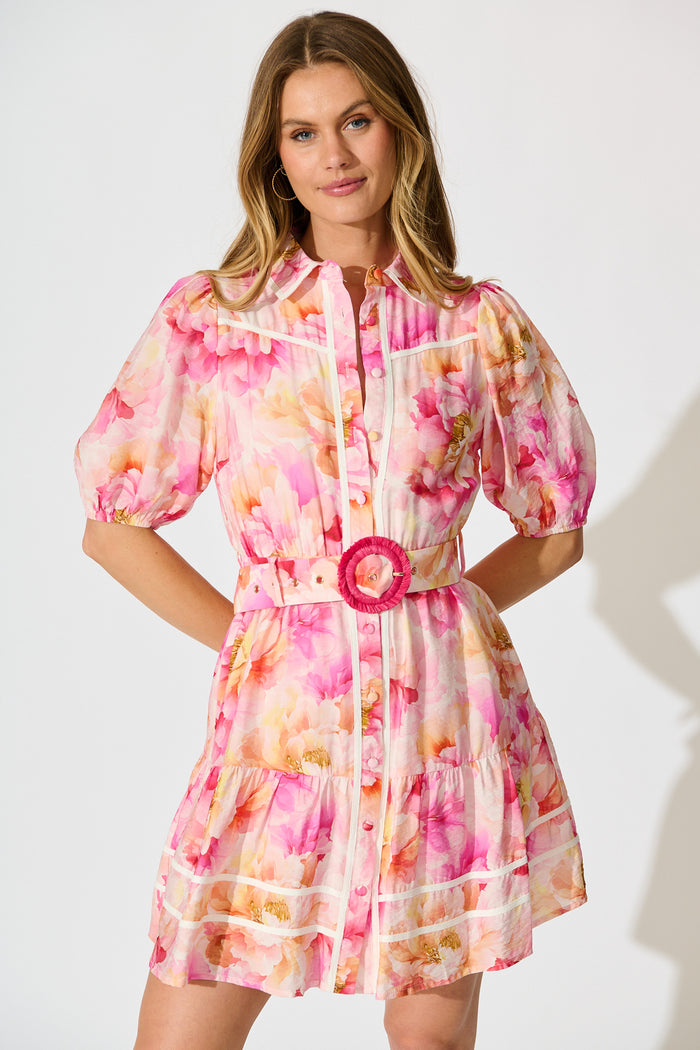 Laoise Shirt Dress in Pink Floral front