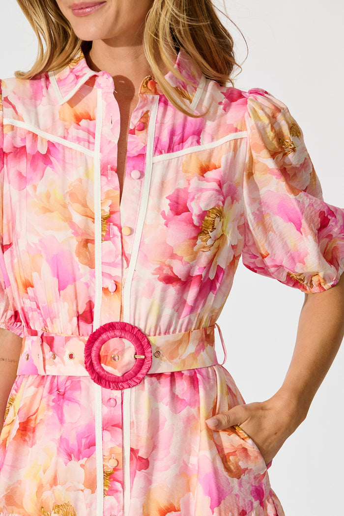 Laoise Shirt Dress in Pink Floral detail