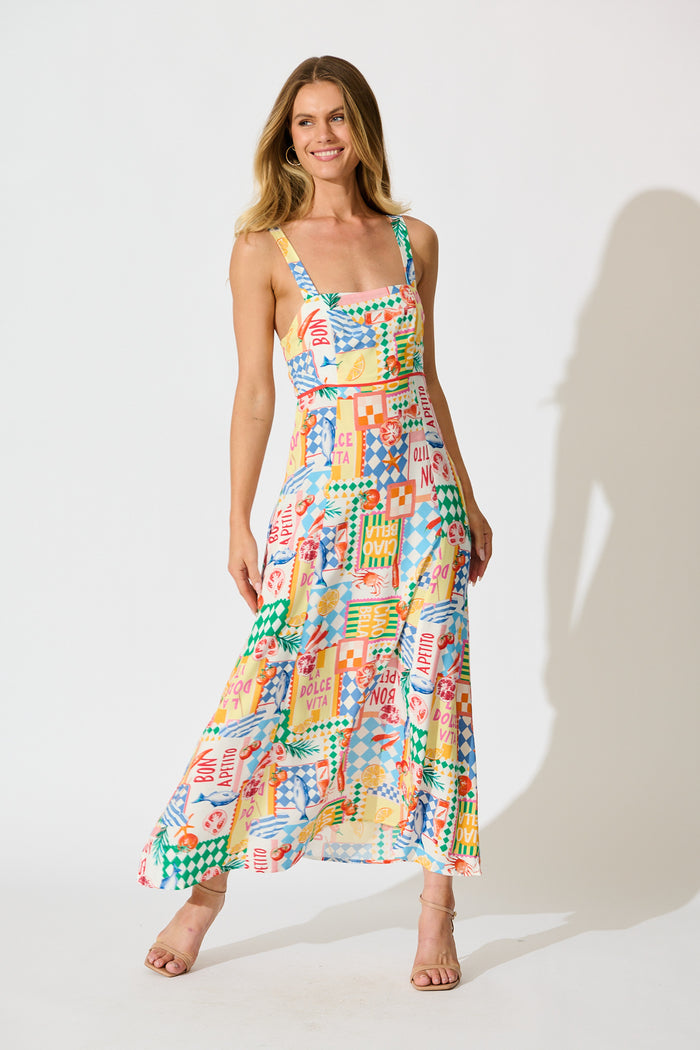 Holiday Crush Maxi Sundress in White Multi Conversational Print full length