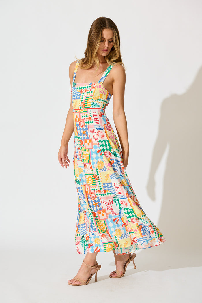 Holiday Crush Maxi Sundress in White Multi Conversational Print side