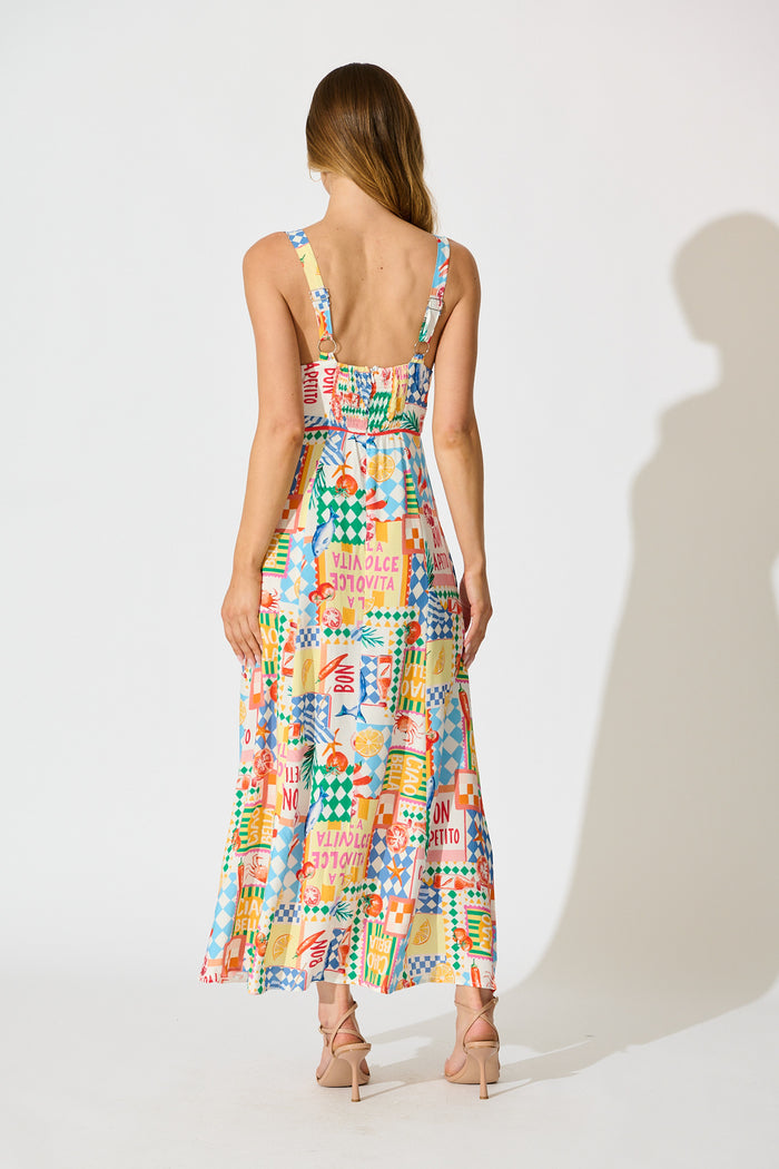 Holiday Crush Maxi Sundress in White Multi Conversational Print back