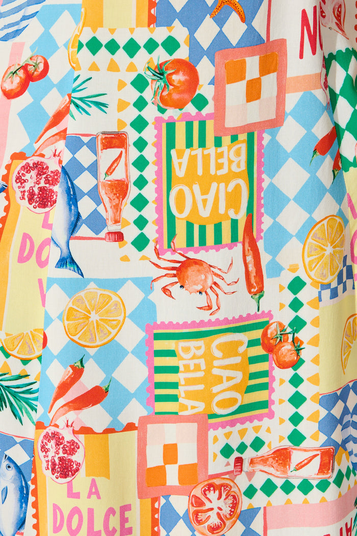 Holiday Crush Maxi Sundress in White Multi Conversational Print fabric