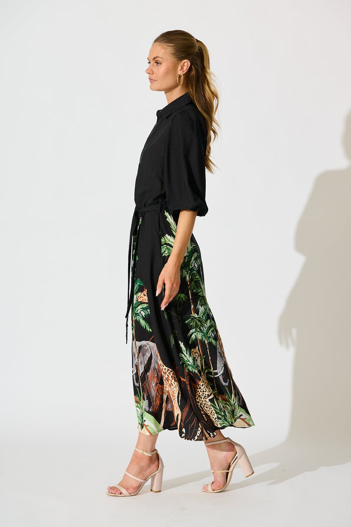 Coco Maxi Shirt Dress in Black Print side