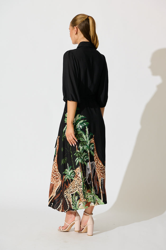 Coco Maxi Shirt Dress in Black Print back