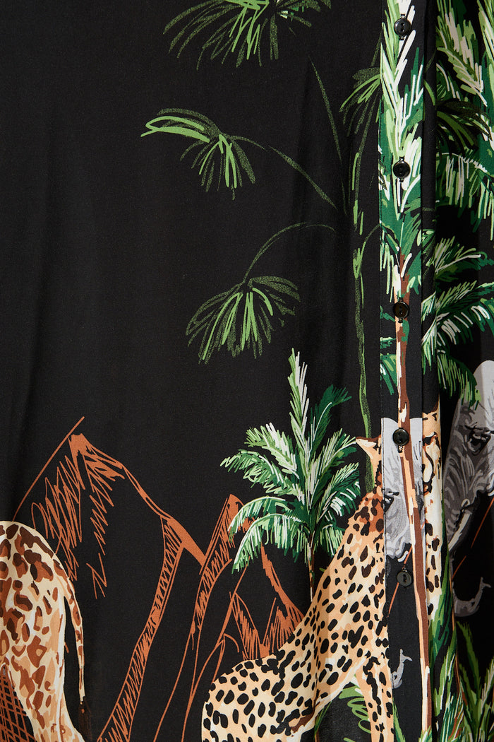 Coco Maxi Shirt Dress in Black Print fabric
