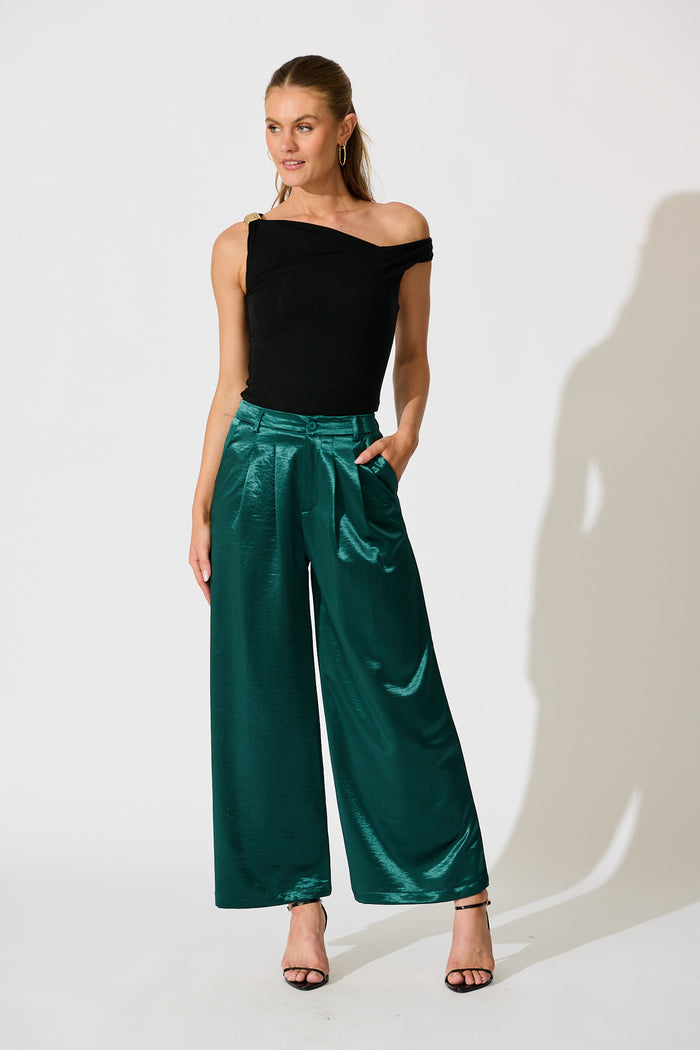 Satin Muse Pant in Emerald full length