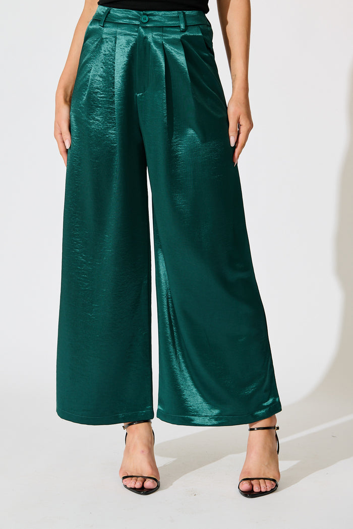 Satin Muse Pant in Emerald front