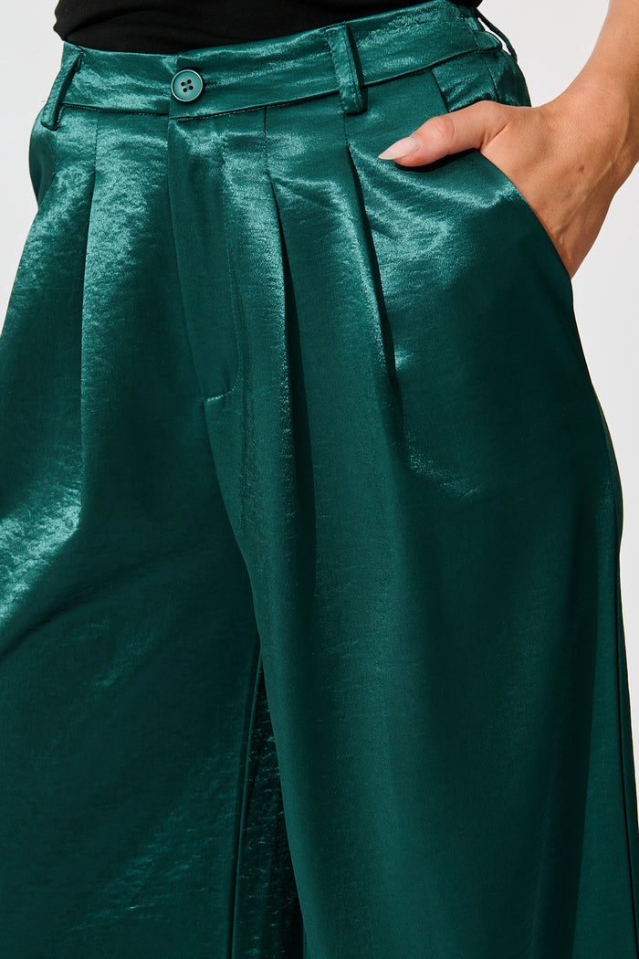 Satin Muse Pant in Emerald detail