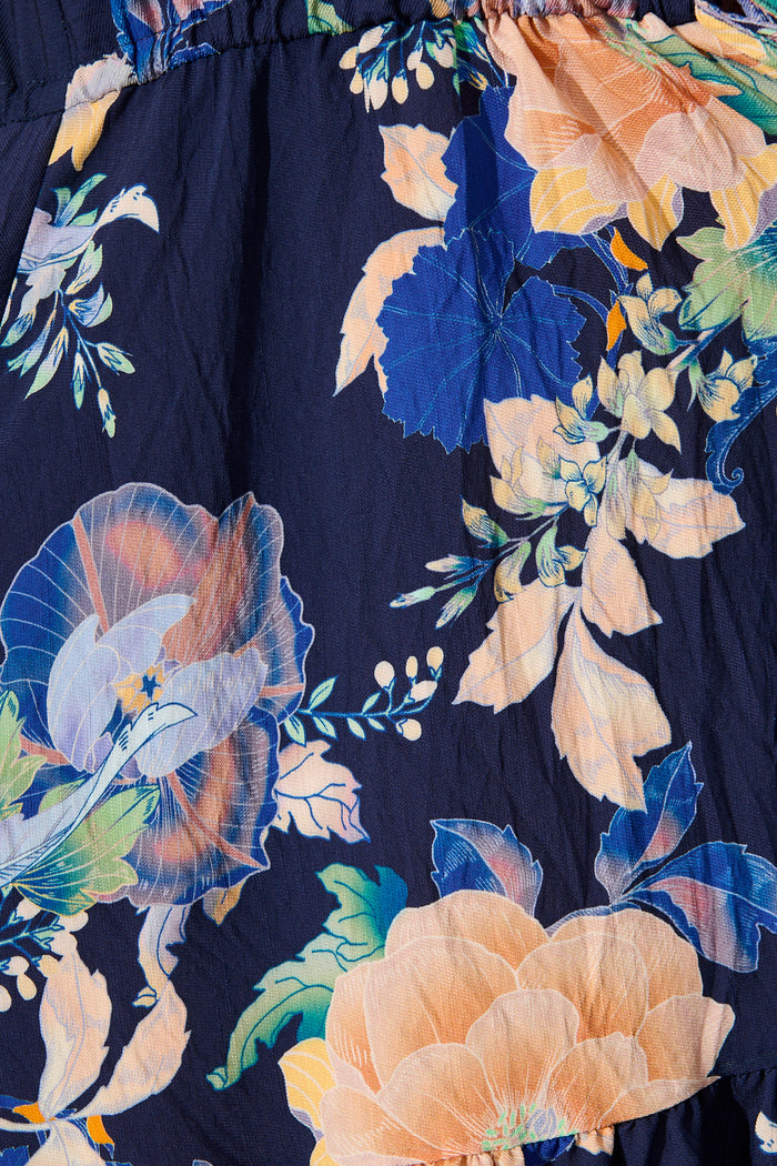 Tenaya Dress In Navy with Multi Floral fabric