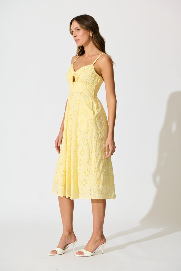 Ballamy Midi Sundress In Yellow Embroidery Cotton side