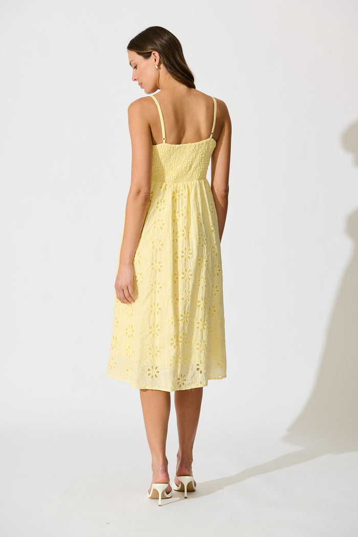Ballamy Midi Sundress In Yellow Embroidery Cotton back