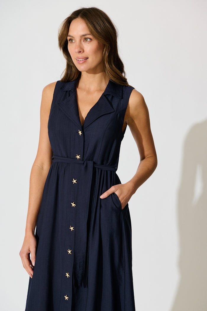Nuala Midi Shirt Dress in Navy front