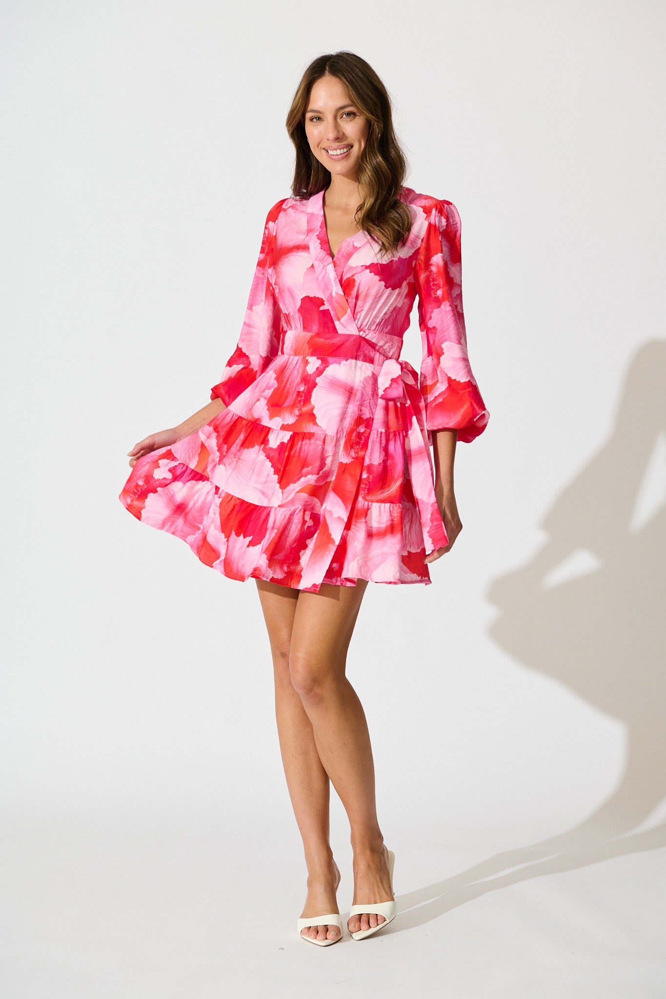 Thilda Wrap Dress in Pink Watercolour Floral full length