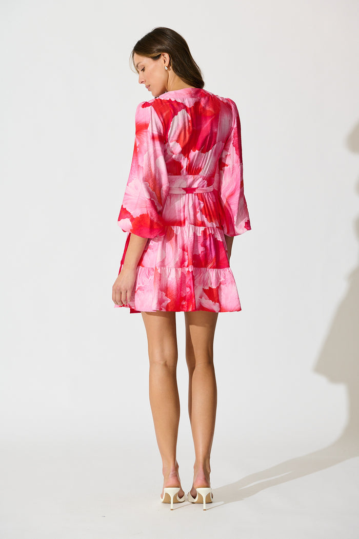 Thilda Wrap Dress in Pink Watercolour Floral back