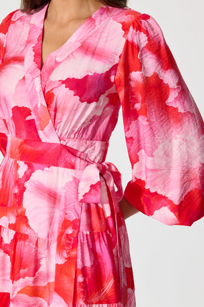 Thilda Wrap Dress in Pink Watercolour Floral detail