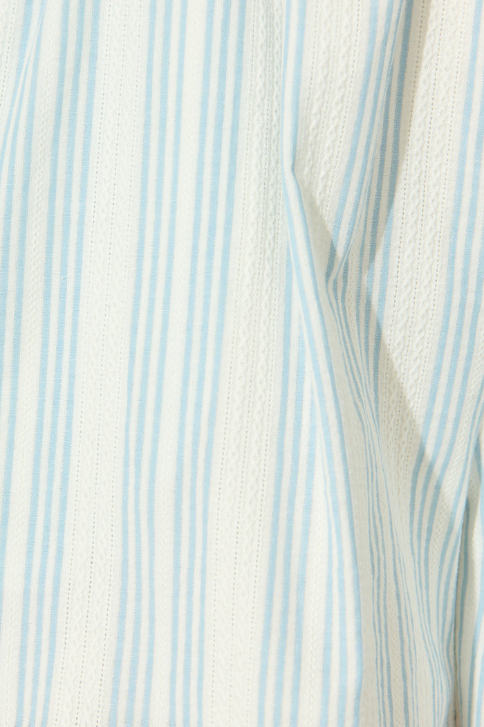 Inez Playsuit in White with Light Blue Stripe Cotton Blend fabric