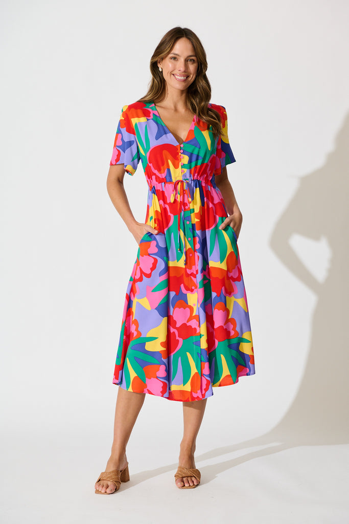 Melody Midi Dress in Bright Multi Print full length