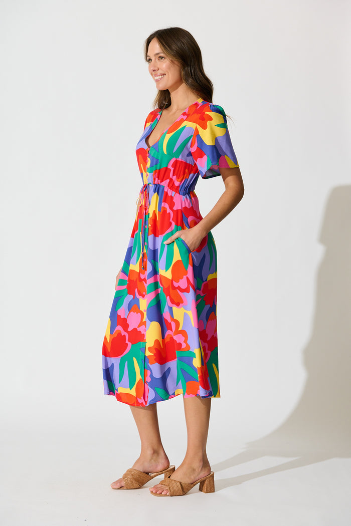 Melody Midi Dress in Bright Multi Print side