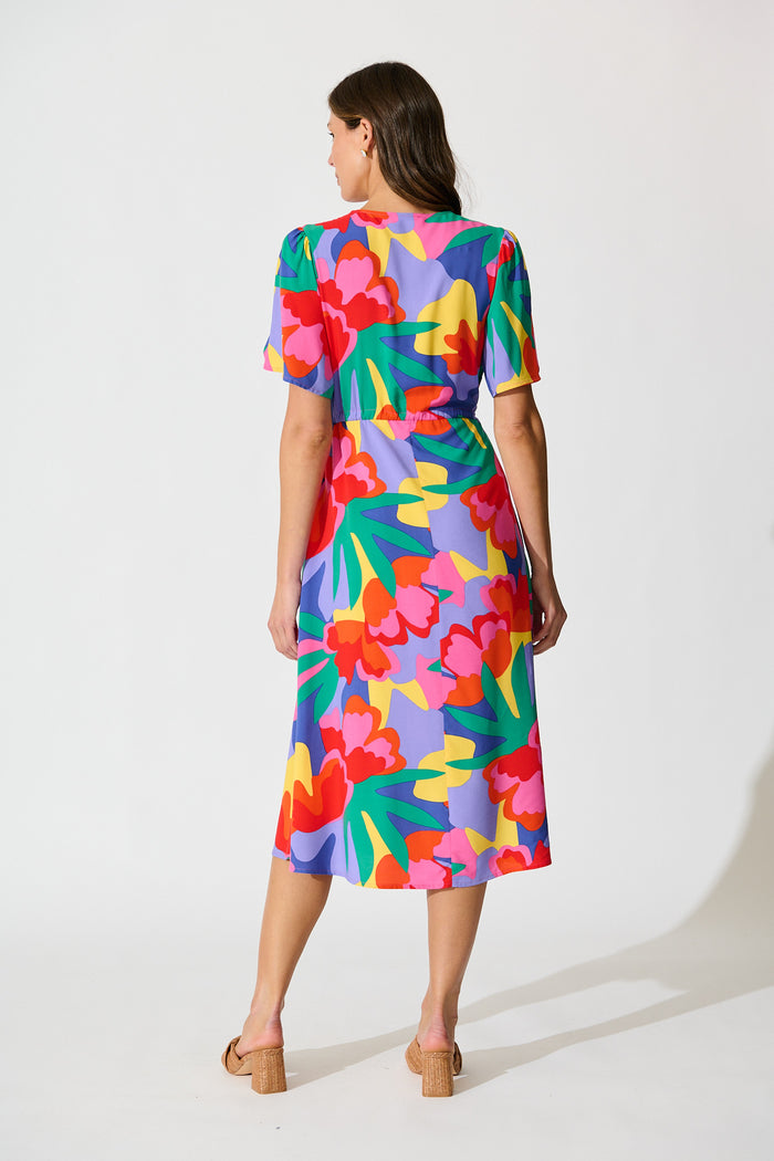 Melody Midi Dress in Bright Multi Print back