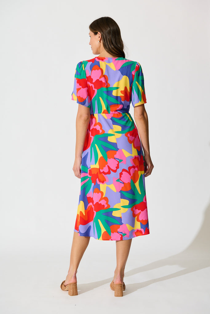Melody Midi Dress in Bright Multi Print back