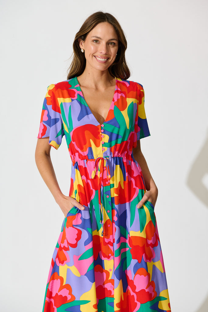 Melody Midi Dress in Bright Multi Print front