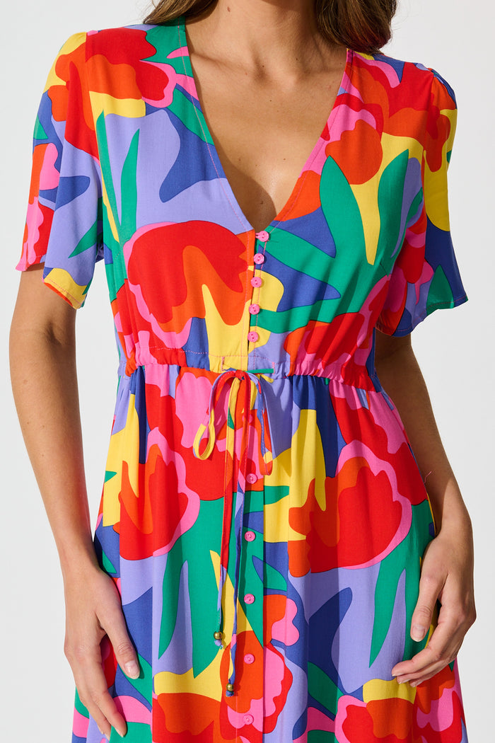 Melody Midi Dress in Bright Multi Print detail