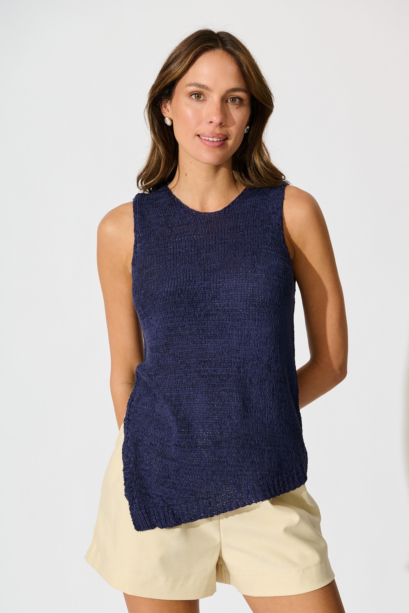Soft Touch Knit Top in Navy front