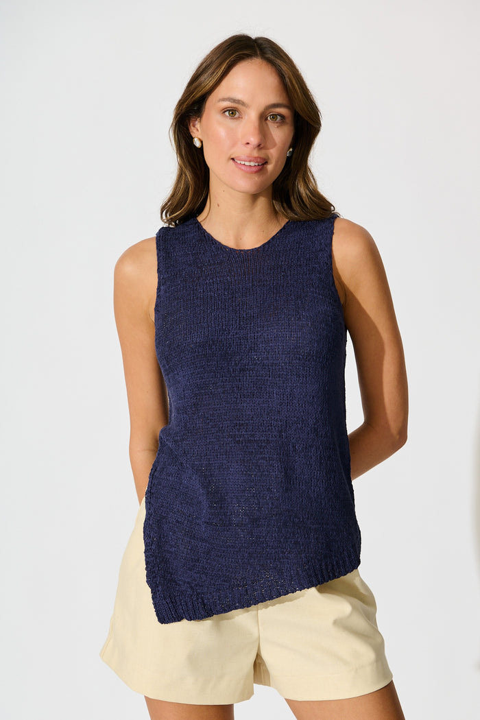 Soft Touch Knit Top in Navy front