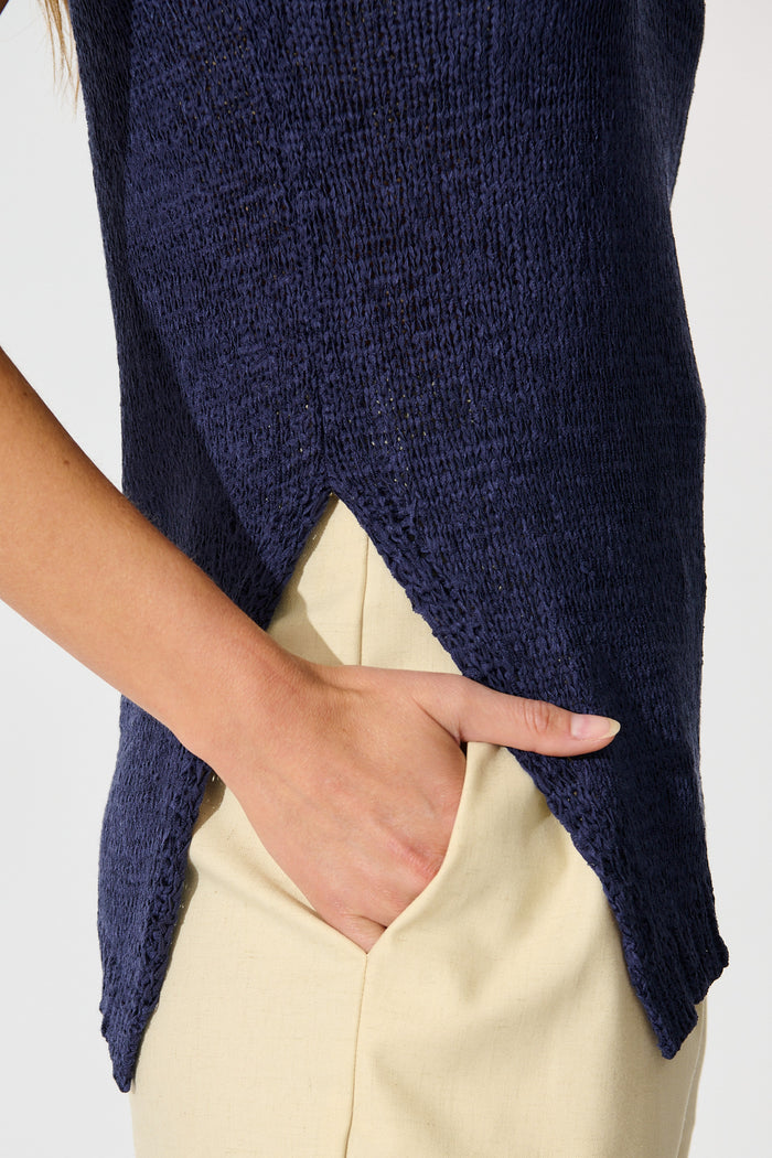 Soft Touch Knit Top in Navy detail