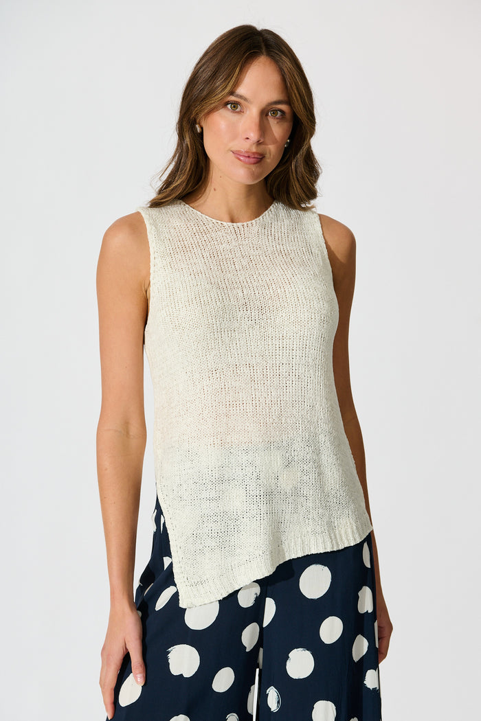 Soft Touch Knit Top in Cream front