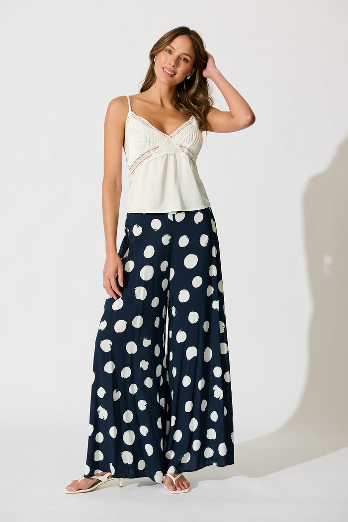 Denver Pant in Navy with White Spot full length