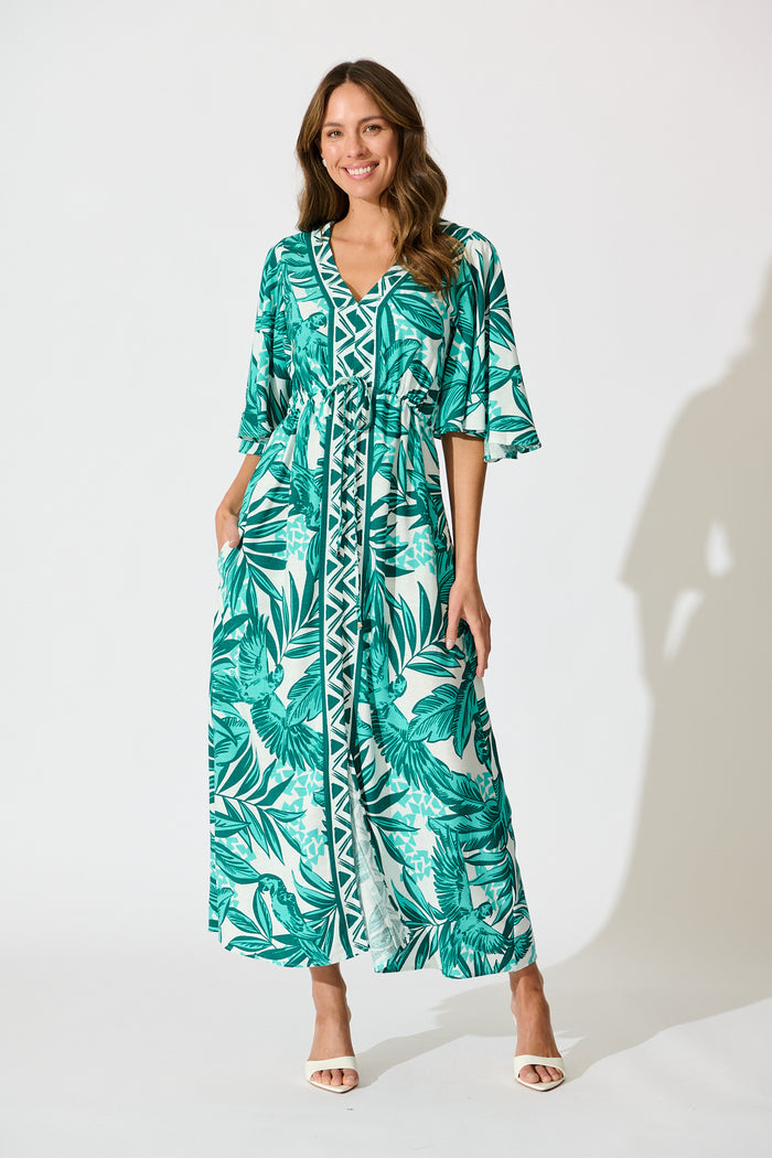 Juni Maxi Dress in Green White Leaf Print | St Frock Juni Maxi Dress in Green White Leaf Print | St Frock