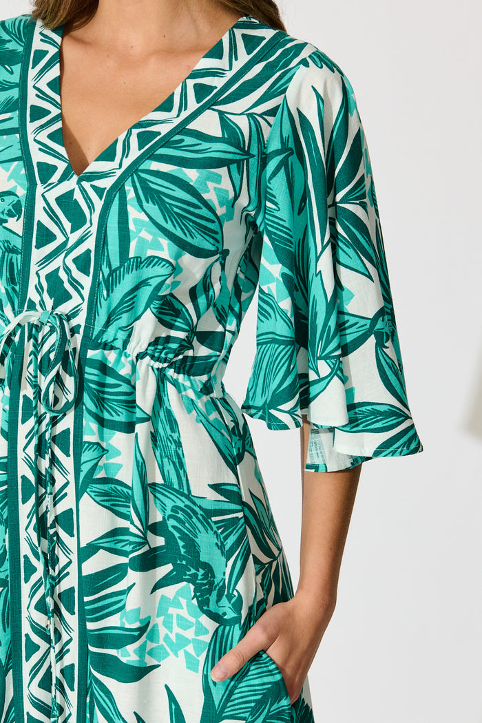 Juni Maxi Dress in Green White Leaf Print