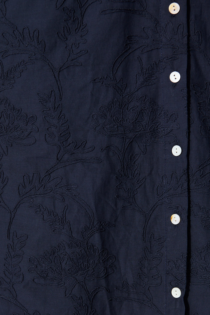 Lace & Love Midi Shirt Dress in Navy Embroidrey Cotton fabric