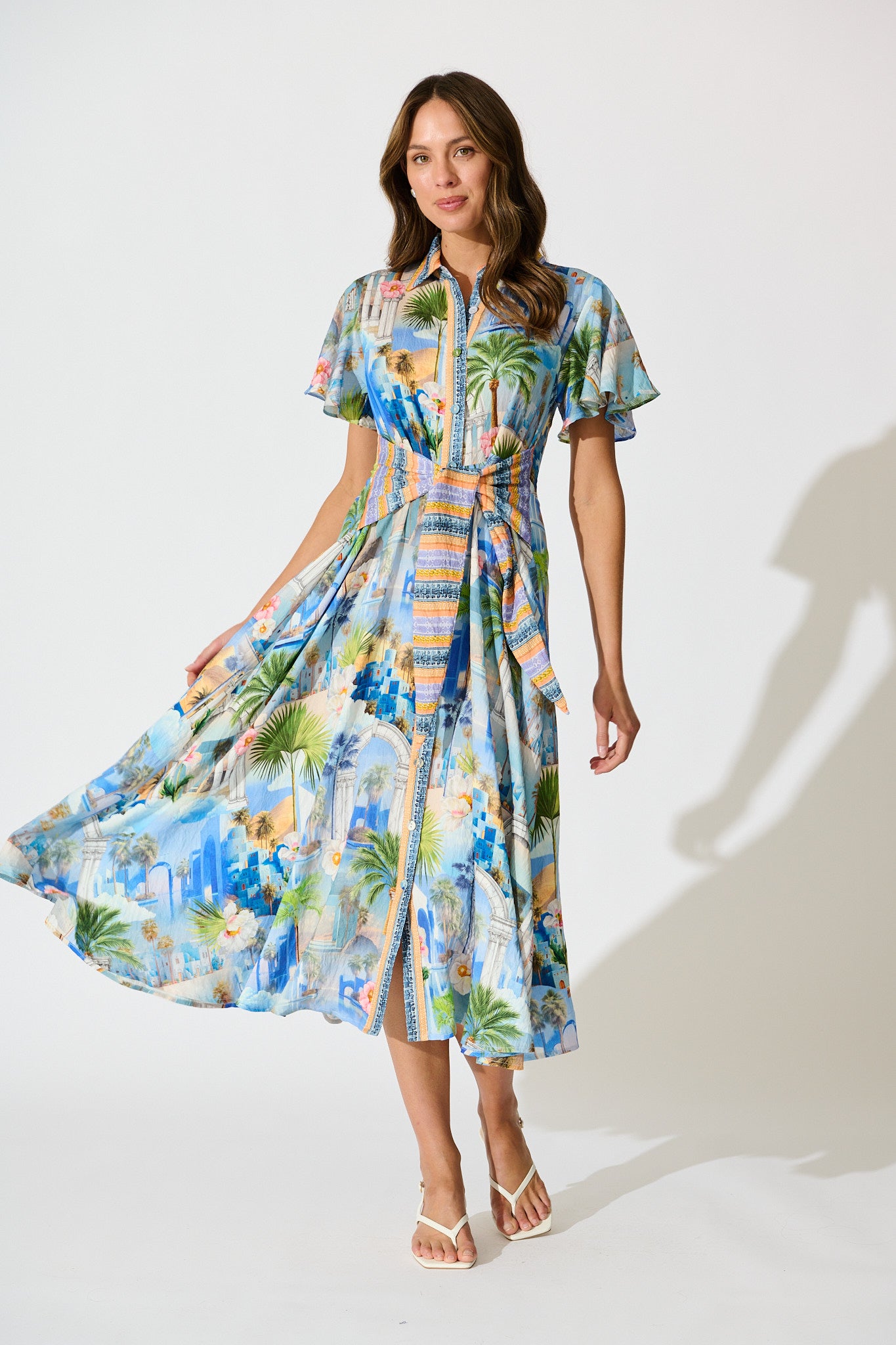 Eulalia Midi Dress in Blue Multi Print full length