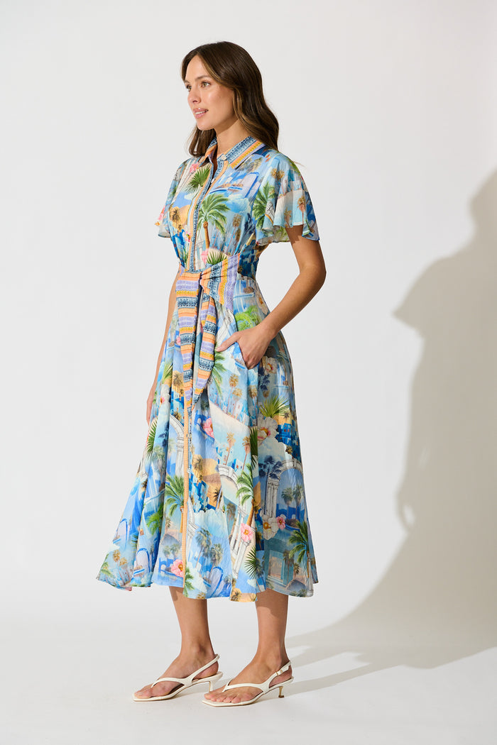 Eulalia Midi Dress in Blue Multi Print side