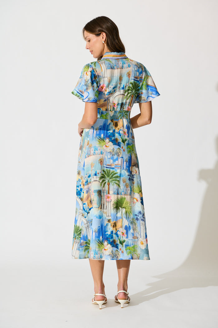 Eulalia Midi Dress in Blue Multi Print back
