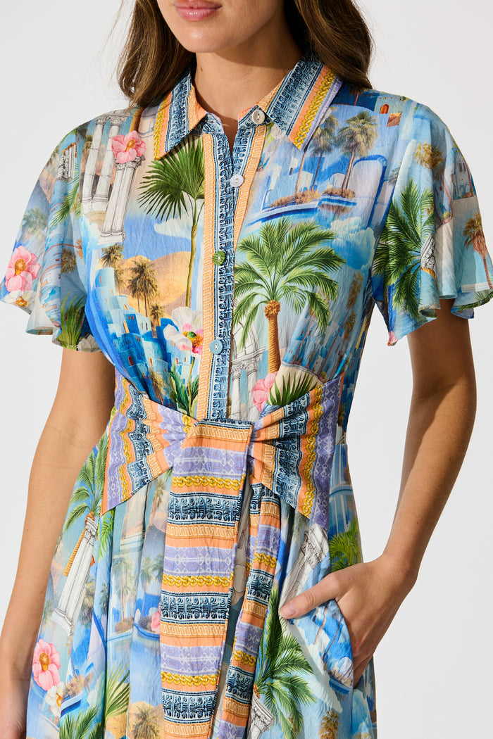 Eulalia Midi Dress in Blue Multi Print detail