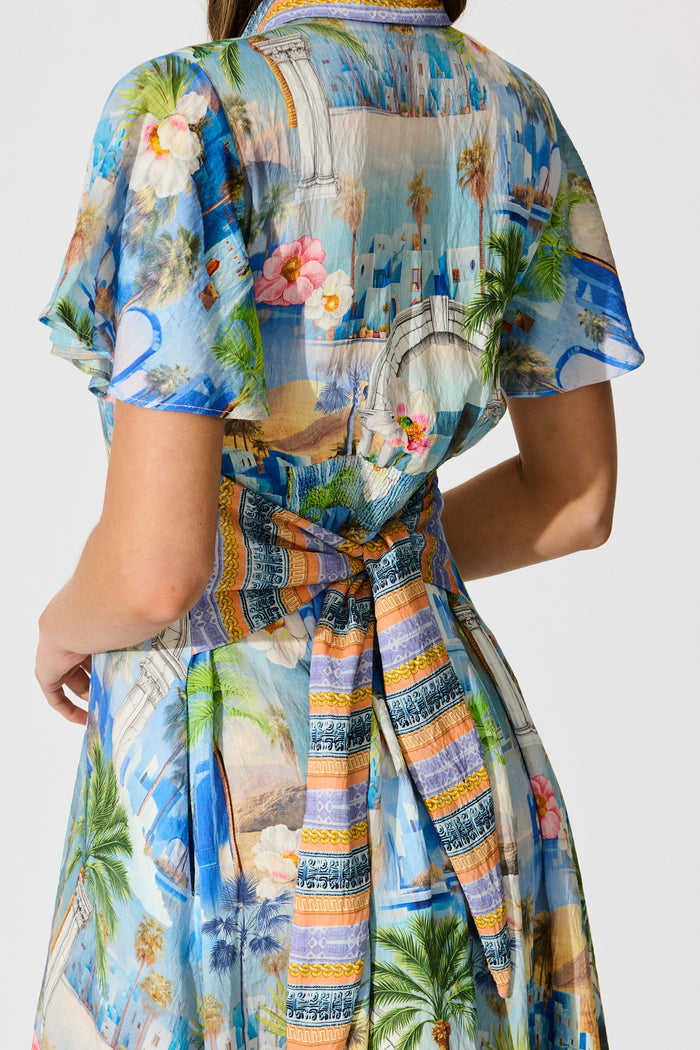 Eulalia Midi Dress in Blue Multi Print detail