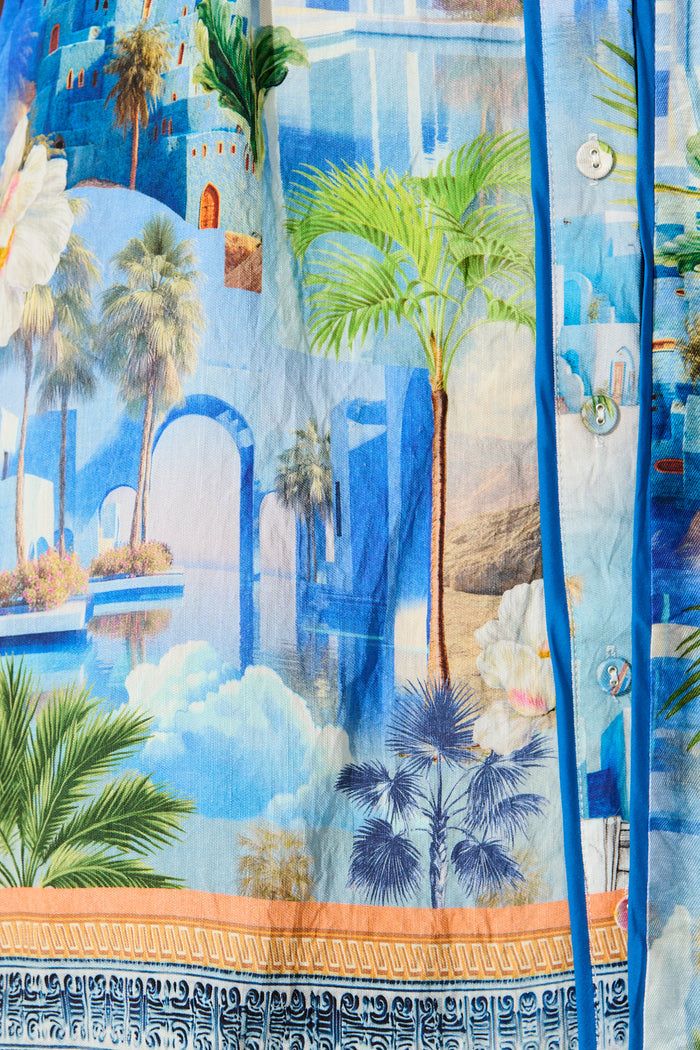 Lila Shirt Dress in Blue Multi Print fabric