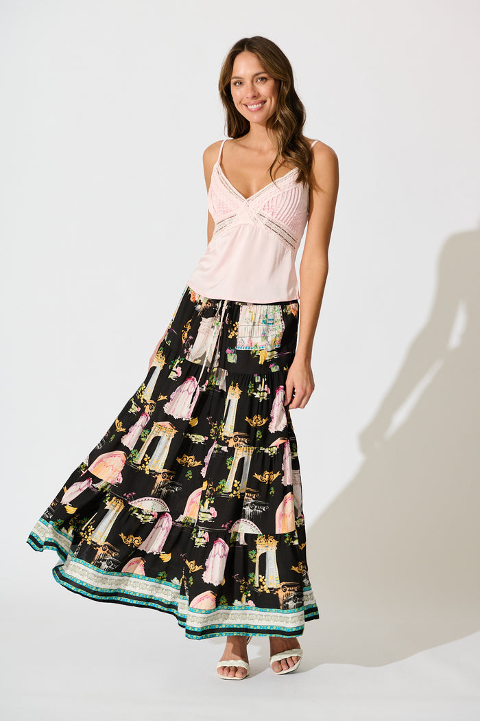 Amadi Skirt Maxi Skirt in Black Multi Print full length