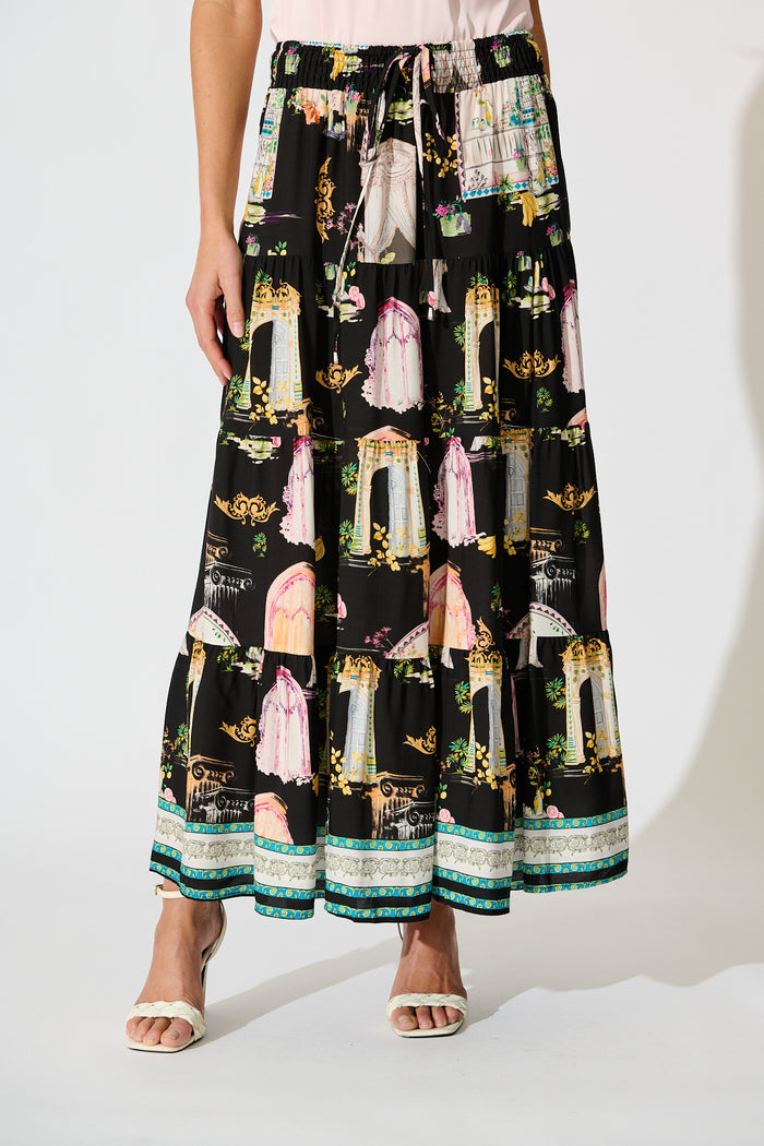 Amadi Skirt Maxi Skirt in Black Multi Print front