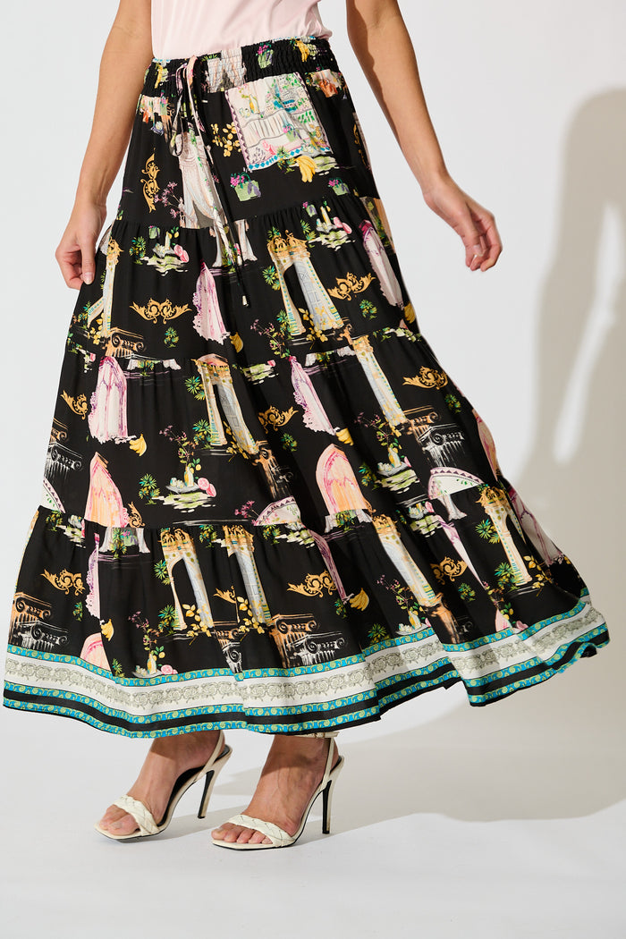 Amadi Skirt Maxi Skirt in Black Multi Print side